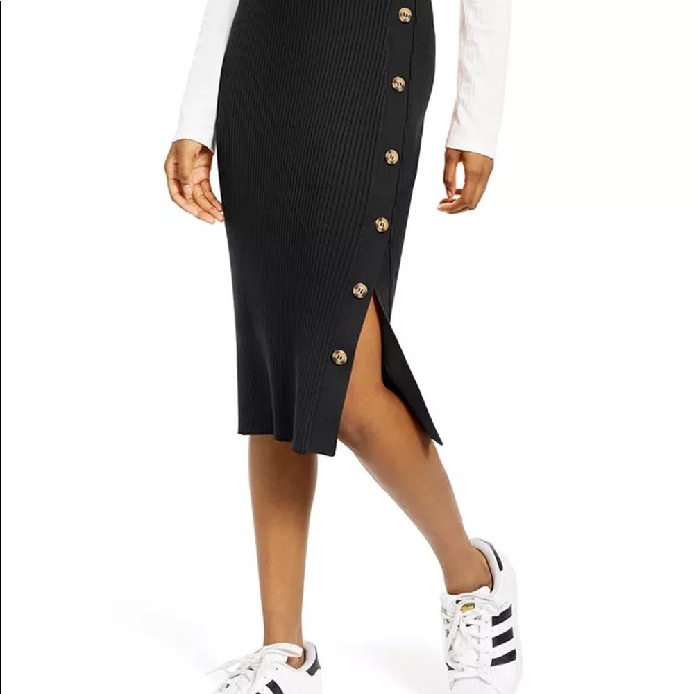 NWT Hippie Rose Button Up Stretch Knit Dark Academia Style Midi Skirt